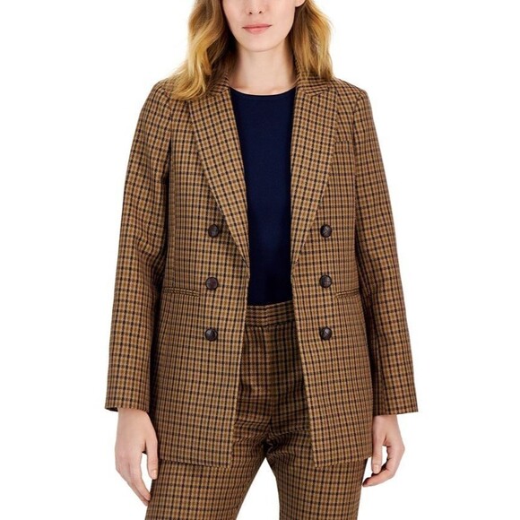 Tahari ASL Women's Trendy Houndstooth Boyfriend Blazer Elegant Topper Jacket 4 - Picture 1 of 15
